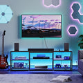 HOOBRO LED TV Stand for 75 Inch TVs with Charging Station Gaming Entertainment Center with 3-Tier Open Storage Long 63” Media TV Console Table TV Stand for Living Room Bedroom Black BB21UDDS01