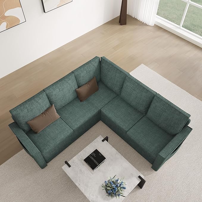 L Shaped Sectional Sofa with Pull Out Bed Premium Modern Linen Modular Sectional Sofa Large Slim Sofa Convertible Sleeper Couch Bed Certified Large 5 Seat Sectional Couch for Living Room Green
