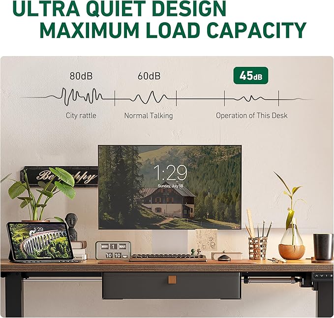 FEZIBO 48 x 24 Inch Standing Desk with Drawer Sit Stand Computer Desk Ergonomic Workstation Home Office Stand Up Table with Storage &amp2 Hooks Rustic Brown