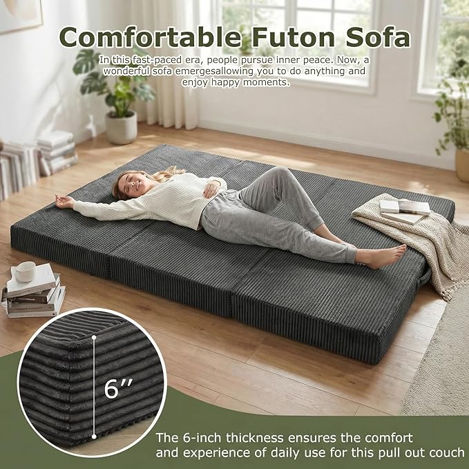 5-in-1 Convertible Sofa Bed Boneless Loveseat Sleeper with Removable Cushions &amp Washable CoverFuton Sofa Bed with Handle Pull Out Couch for Small Spaces King Size Grey
