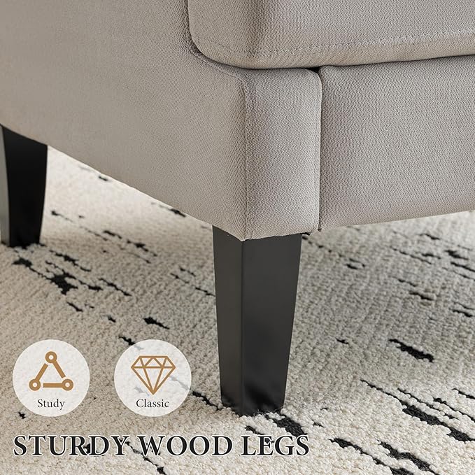 Bezseller Modern Accent Chair Upholstered Reading Armchair with Wood Legs Mid-Century Leisure Comfy Single Sofa Chair for Living Room Bedroom Home Office Light Grey