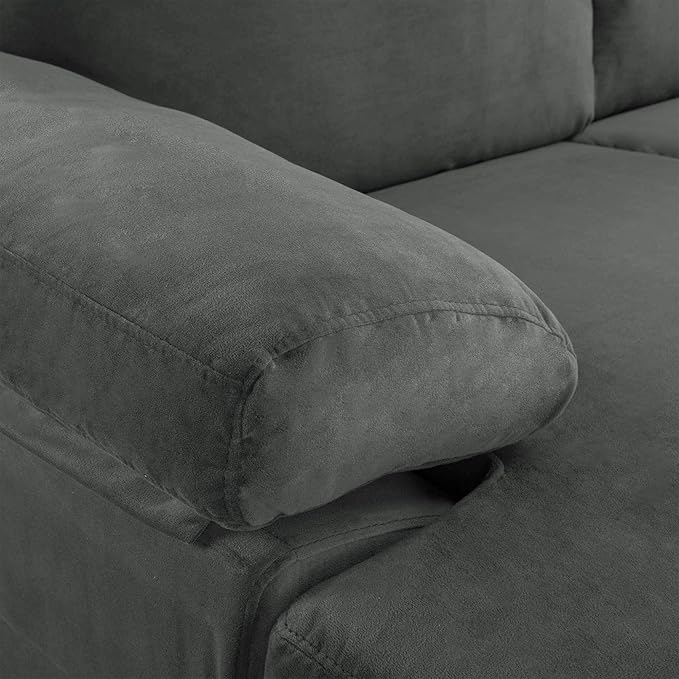 Casa Andrea Milano LLC Modern Large Velvet Fabric Sectional Sofa L-Shape Couch with Extra Wide Chaise Lounge Grey
