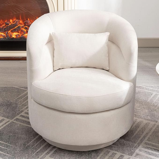 CANMOV Swivel Accent Chair 360 Degree Round Swivel Barrel Chair with Pillow Upholstered Comfy Barrel Armchair Single Club Sofa Chair for Living RoomBedroom Reading Room Beige