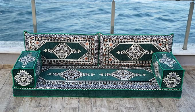 Single Arabic Floor Seating Cushions Arabic Majlis Floor Sofa Reading Nook Loveseat Sofa Single Floor Couch Ottoman Floor Pillows (Green)