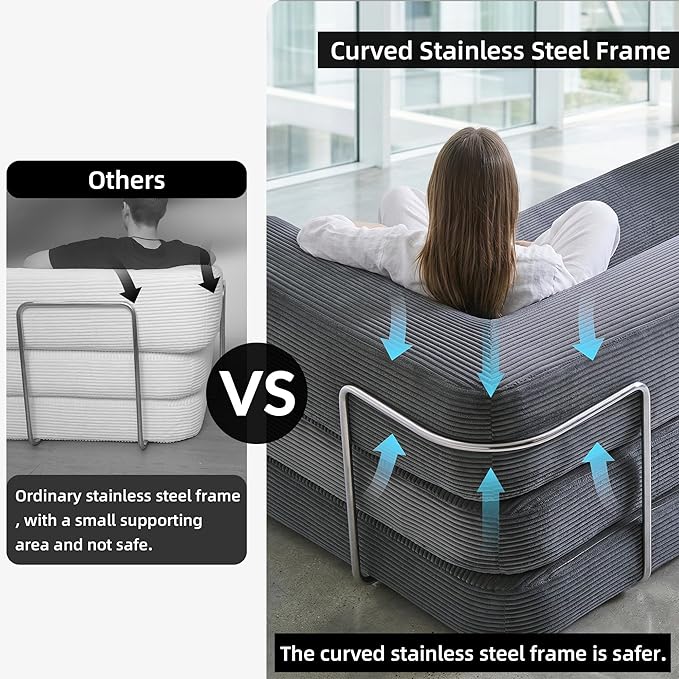 Modular Floor Sofa Bed for Small Apartments &amp Renters Stable Fixed-Shape Support Wide Guest Sleeper No Assembly Corduroy (Dark Gray) | 2-in-1 pillow quilts No assembly needed Medium-firm sup