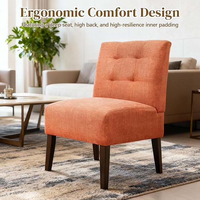 Anwick Orange Modern Accent Chair Mid Century Upholstered Living Room Chair with Wood Legs Comfy Small Accent Chair with Back for Small Spaces Office Bedroom Reading Spaces (Orange1)