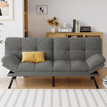Futon Sofa Bed Convertible Couch Grey Linen Sofa Bed with Memory Foam Adjustable Backrest &amp Armrests Multifunctional Small Loveseat Sleeper Sofa for Living Room Apartment Office