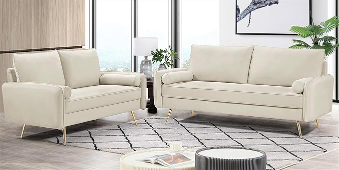 Kent Modern Sofa European Style Velvet Living Room Furniture with Tapered Legs Vintage Flair and Sleek Design Couch Ivory