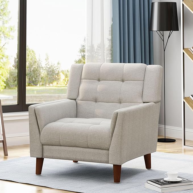 Mid Century Modern Accent Chair Upholstered Armchair Accent Chair Upholstered Lounge Arm Chair for Living Room Bedroom Balcony Apartment Office