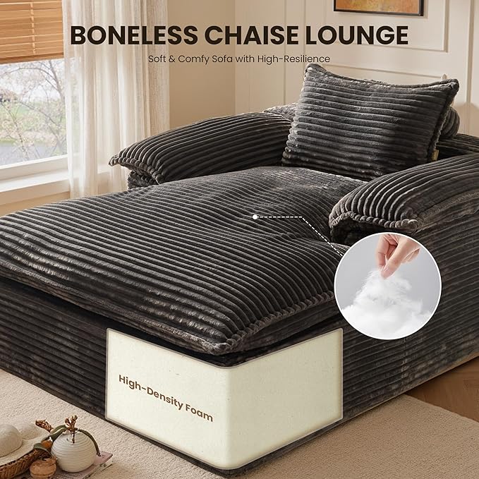 Chaise Lounge Chair Indoor Oversized Sleeping Couch 67L *53W Assembly Free Modern Minimalist Sofa With Comfy Curved Armrest Extra Deep Large Single Sofa for Living Room(Grey Plush Fabric)
