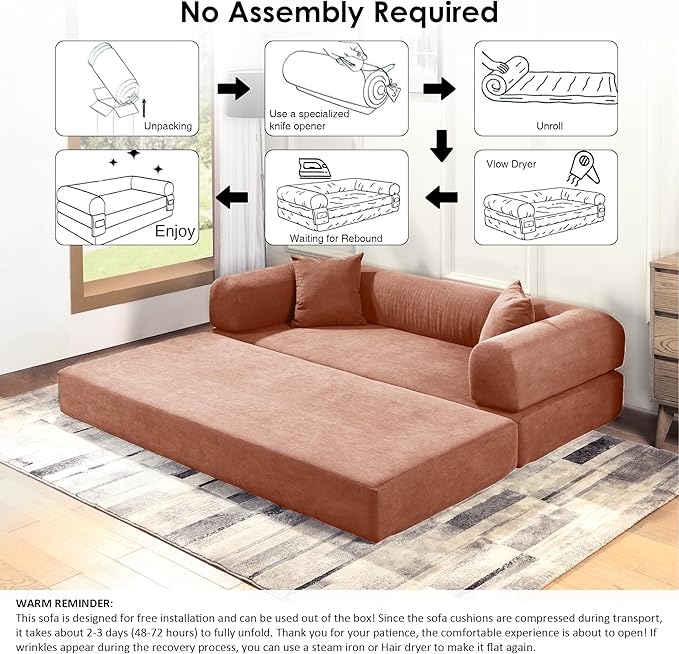 80 Convertible Sofa Bed Corduroy Deep Seat Folding Pull Out Couch with Pillows No Assembly Modern Boneless Couch Compression Sofa in Box Floor Sofa with Storage Pocket for Living RoomPink