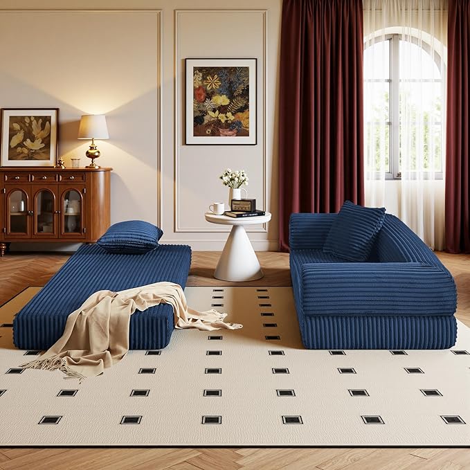 Boneless Couch Versatile Couches for Living Room No-Install Sofa Bed Corduroy Futon Soft Cloud Couch with Pillows for Bedroom Game Movie