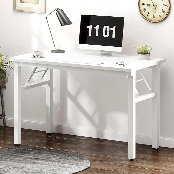 SDHYL 39 inches No Assembly Foldable Computer Desk for Home Office Modern Simple Portable Study and Writing Table Conference Workstation with Metal Frame White