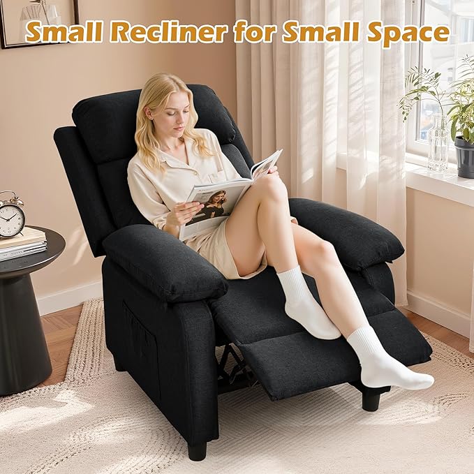 Recliner Chair Living Room Chairs for Adults Padded Deep Seat Reading Chair with Side Pockets Small Recliners for Small Spaces Lounge Chair for Living Room Bedroom and RV (Linen)