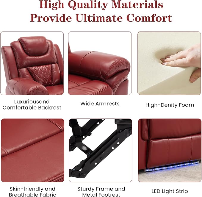 ERYE Manual Recliner Chair with LED Light Strip for Living Room Bedroom Manual Reclining Home Theater Seating Armchair Faux Leather Tufted