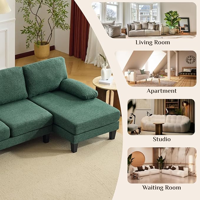Karl home 110 U-Shape Sectional Couches for Living Room Chenille Upholstery 4 Seat Sofa Set with Double Chaises &amp Wood Grain Legs for Apartment Green