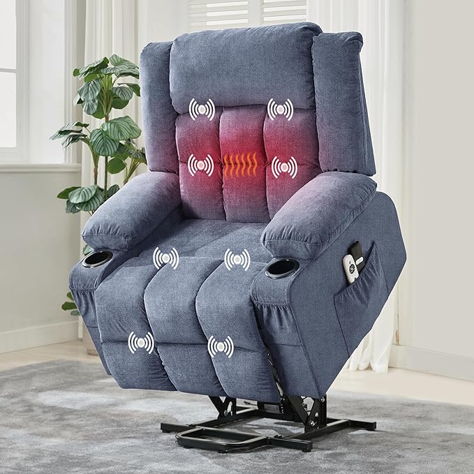 Large Power Lift Recliner Chair for Elderly with Massage and Heat 3 Positions 2 Side Pockets and 2 Cup Holders USB Ports