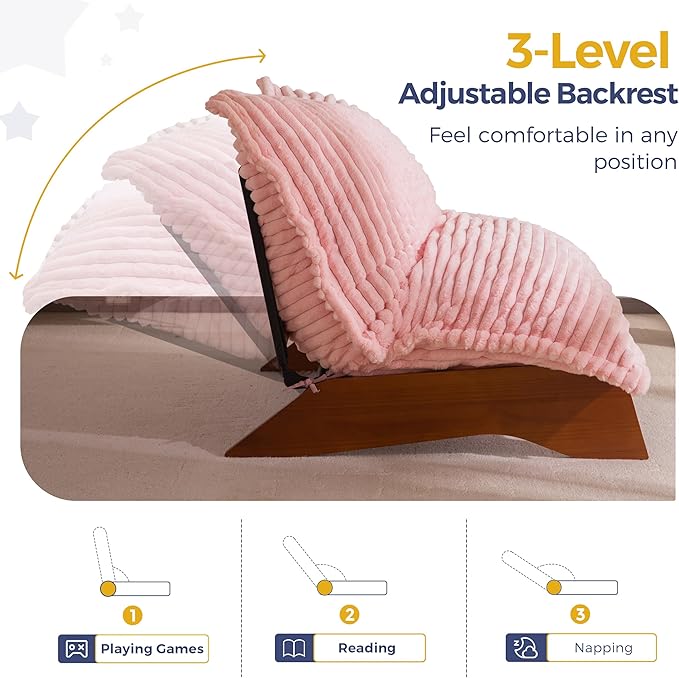 MAXYOYO Adjustable Living Room Chair 3-Position Bean Bag Chair with Removable Cover Upholstered Accent Chair with Frame Soft Reclining Lounge for Bedroom Apartment Office Pink