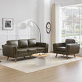Kingfun Living Room Furniture Sets 3 Seater Couch and Armchair Mid Century Modern Sofa Set Faux Leather Couch with Solid Wood Frame for Living Room &amp Bedroom Olive Green