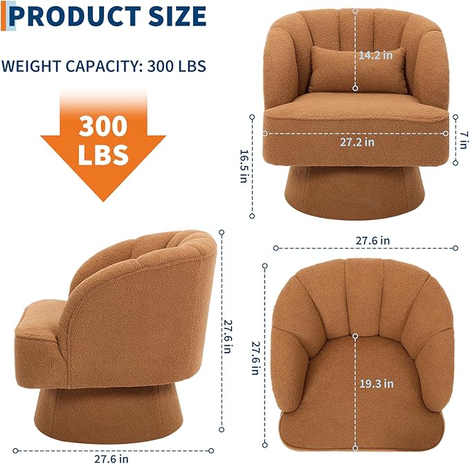 Swivel Accent Chair with Armrest Modern 360 Degree Swivel Round Lounge Chair with Curve Back and Cushion Comfy Upholstered Armchair Single Sofa for Living Room Bedroom Reading Room Brown 2PCS
