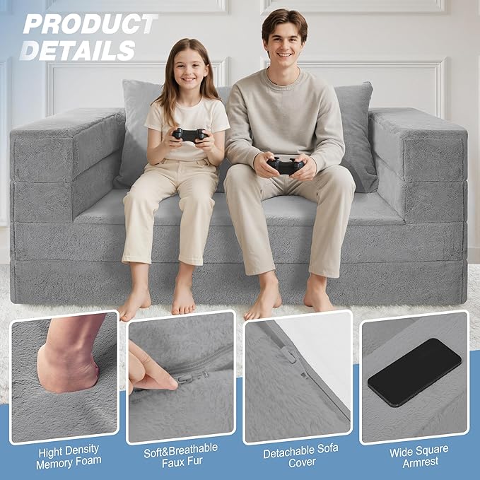 Futon Sofa Bed with Pillow 3-in-1 Sleeper Sofa Bed with Removable Cover Convertible Floor Sofa Bed No Assembly Boneless Couch for Living Room Bedroom