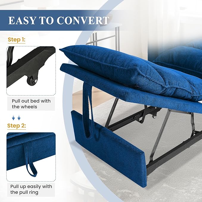 56.3 Convertible Sleeper Sofa Bed 3 in 1 Velvet Pull Out Loveseat Couch Modern Comfy Thick Cushion Futon with Adjustable Backrest &amp 2 Cup Holders Space Saving for Living Room Small Apartment B