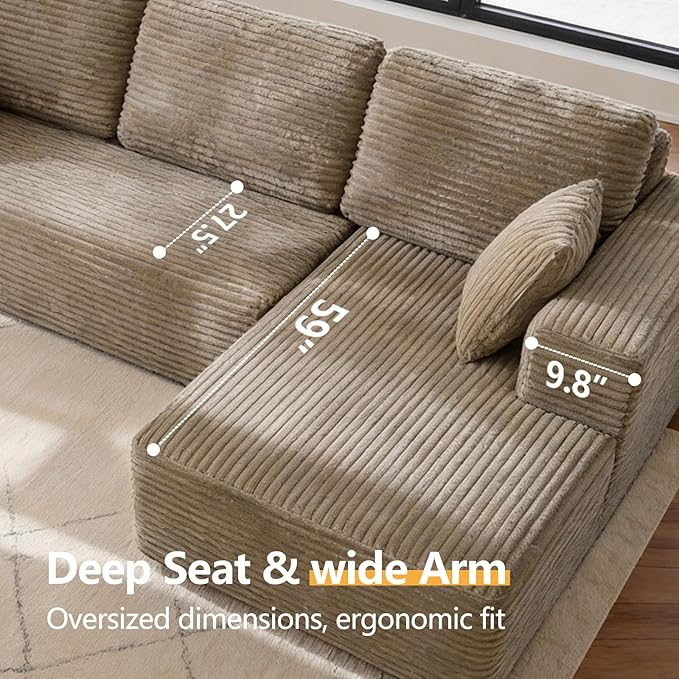 104” Modular Sectional Couch Modern Cloud Sofa with Chaise Deep Seat Upholstered Sofa for Living Room or Apartment No Assembly Required (Camel L Shape with Right FacingChaise)