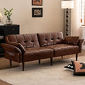 Futon Sofa Bed Sleeper Sofa Small Couch with Storage Adjustable Armrests Pillows Faux Leather Loveseat Mid Century Modern Couches for Living Room Bedroom Apartment Red Brown