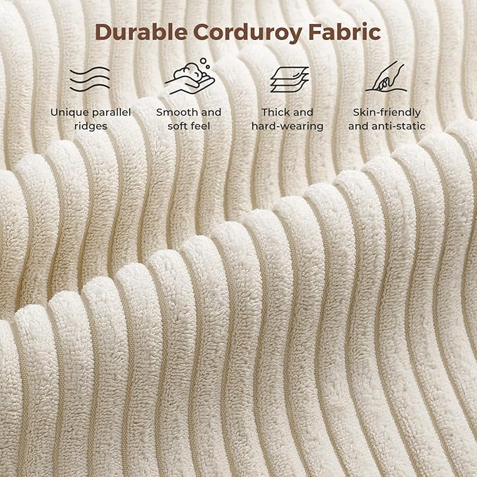 97 Beige Corduroy Modular Sectional Sofa L-Shaped Couch with Movable Ottoman &amp Spring Cushion Deep Seat Modular Sofa for Living Room Bedroom Apartment