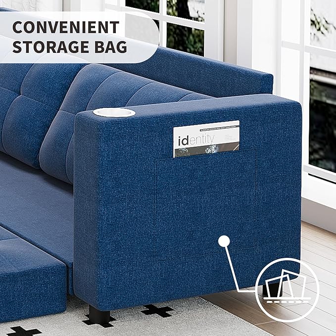 Upgraded Queen Size Futon Sofa Bed 83 Thick Upholstery Loveseat Sleeper Sofa Pull Out Couch Convertible Floor Couch for Bedroom/Entertainment Room/Apartment (Blue)