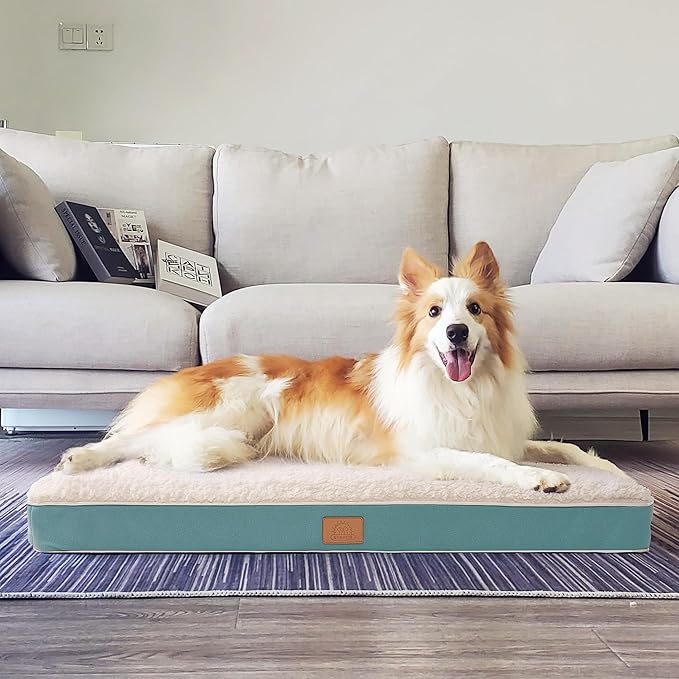 Orthopedic Dog Bed for Large Dogs and Extra Large Dogs XL Waterproof Dog Bed with Removable Washable Cover &amp Anti-Slip Bottom Crate Bed Deluxe Plush Pet Bed Mat L-Plus(36X27X3) Blue