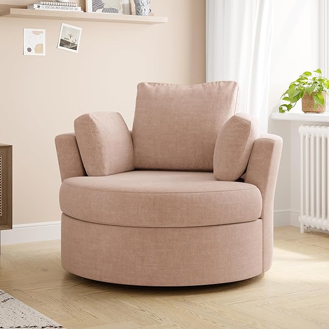 STARY Upholstered Swivel Barrel Sofa Modern Accent Chair with Cozy Cushioning Stylish Rotating Chair for Living Room Bedroom or Office