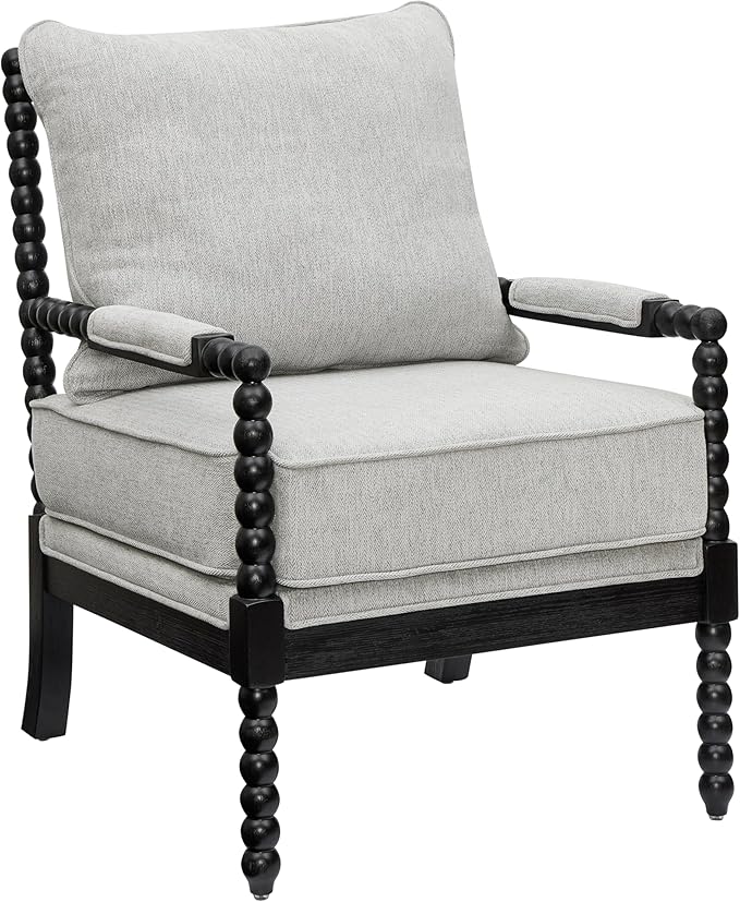 Roundhill Furniture Belvoir Upholstered Spool Accent Chair with Turned Wood Frame Gray with Black Finish