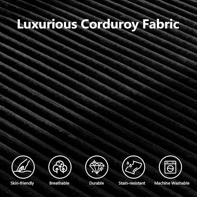 104 L-Shape Couch Modular Sectional Sofa Couches 3 Seat Modular Sofa Corduroy Couch for Living Room Cloud Couch with Oversized Chaise Deep Seat No Assembly Required (Black Left Facing Chaise)