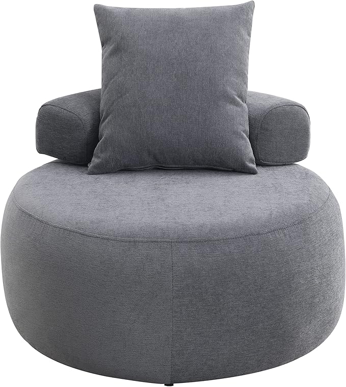 Generic 32 Solid Wood Lounge Chair with Pillow Easy to Move Modern Chenille Reading Chair High Stretch Round Sofa for Bedroom Living Room Lounge Hotel 3 Colors Light Gray