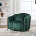 KEIKI 360 Swivel Chair Oversized - Velvet Barrel Accent Chair with Pillows Tufted Mid-Century Modern Armchair for Living Room Office Bedroom - Green Upholstery