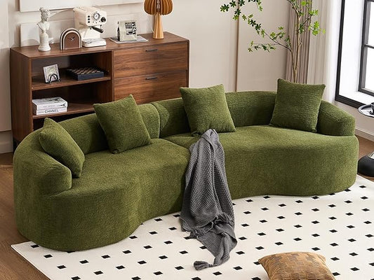 KEIKI Curved Chenille Modular Sectional Couches with Pillows 4 Seater Oversized Upholstered Luxury Plush Cloud Sofa for Living Room Apartment Full Compression Sponge