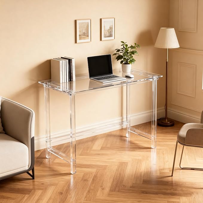 Clear Acrylic Desk Study Laptop Computer Desk Writing Table Console Table for Bedroom Home Office Desk (Clear 39.3”×19.6×29.5“)