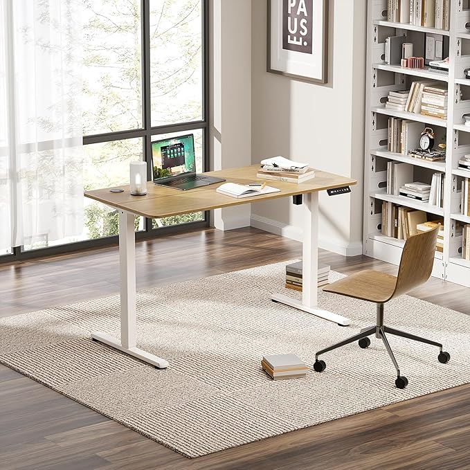 Large Electric Standing Desk 63 x 24 Inches Height Adjustable Sit Stand Computer Desk Home Office with Memory Presets (Spliced DesktopOak)