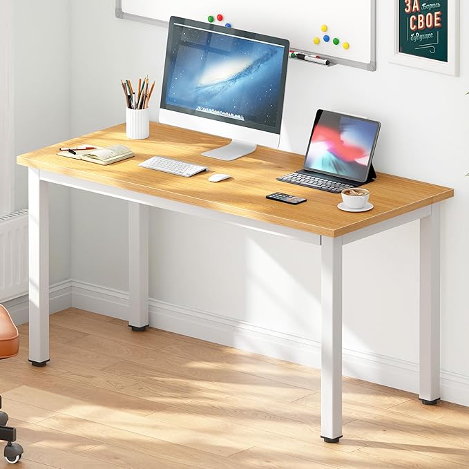 Need Office Computer Desk - 47 Inches Modern Simple Heavy Duty Working Study TableModern Simple Style PC Writing TableHome Office Writing Small Desk Perfect for Training/Card/Meeting Teak&ampWhite