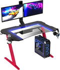 Dardashti Gaming Desk PC Computer Desk Home Office Desk Gaming Table Z Shaped Gamer Workstation with Cup Holder and Headphone Hook Z1-21 Red