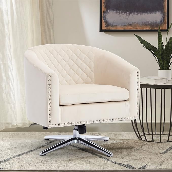 Swivel Barrel Chair Living Room Chair with Nailheads and Metal Base