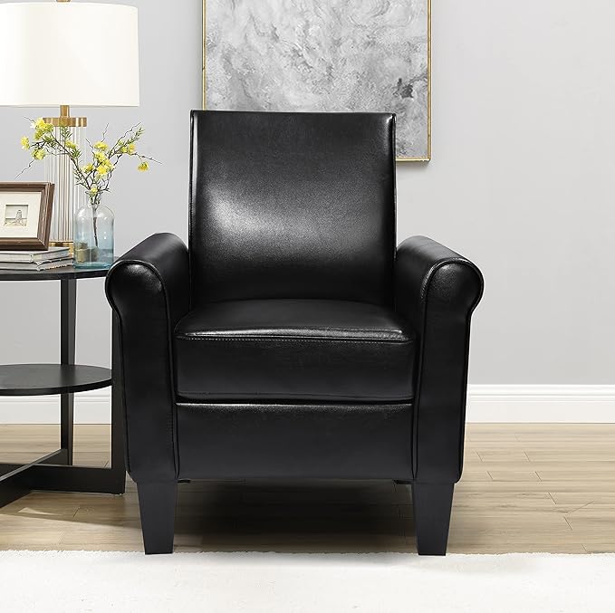 Accent Chairs Comfy Sofa Chair Armchair for Reading Living Room Bedroom Office Waiting Room PU Leather Black