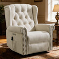 MEETWARM Power Swivel Rocking Glider Recliner Chair with Heat and Vibration Electric Rocker Nursery Reclining Chair Wingback Tufted Upholstered Recliner w/Type-C &amp USB Ports for Living Room (Bei