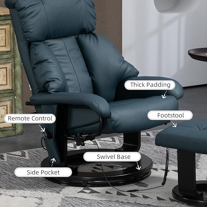 Massage Recliner Chair with Footstool 360° Swivel Recliner with Vibration Massage Gray Upholstery Ideal for Living Room.