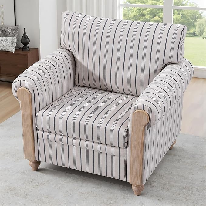 2 Single SofasSoft Armchair with Durable Stripe Fabric and Solid Wood LegsWingback Chair with Ergonomic SupportComfy Accent Chair for Living RoomBedroomor Small Spaces.(2 Armchairs)