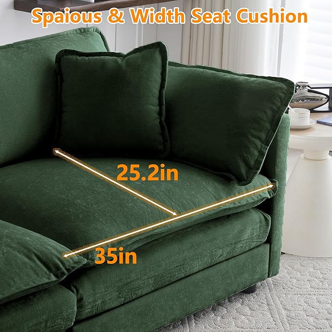 146.5 Chenille Modular Sectional Sofa Comfy Cloud Couch Sectional Sofa Modern 4 Seat Deep Seat Couch for Living Room Bedroom Apartment (Green 146.5Inch-U Shape)