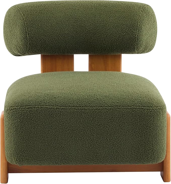 Christopher Knight Home Jillian Modern Boucle Upholstered Accent Chair Armless Living Room Single Lounge Sofa Comfy Reading Chair for Bedroom Low Profile Chair Olive Green+Brown
