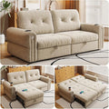 77 Pull Out Sofa Bed Velvet Convertible Sleeper Couch Loveseat Chaise Lounge with Cup Holder and USB Pullout Futon Sofa Bed for Living Room Bedroom Small Spaces RV (Beige-)