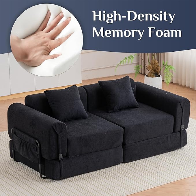 GNIXUU 71.3 Convertible Sleeper Sofa Bed Modern Convertible Boneless Couch with Foldable/Pull Out Bed Modular Loveseat Futon Couch with Pillows &amp Storage Pocket for Living Room &amp Bedroom B